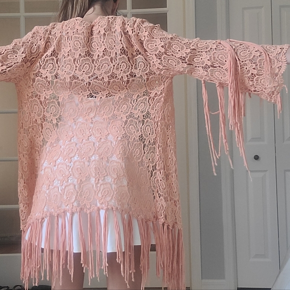 BKE Orange Floral Lace Boho Cover Up - Picture 3 of 13